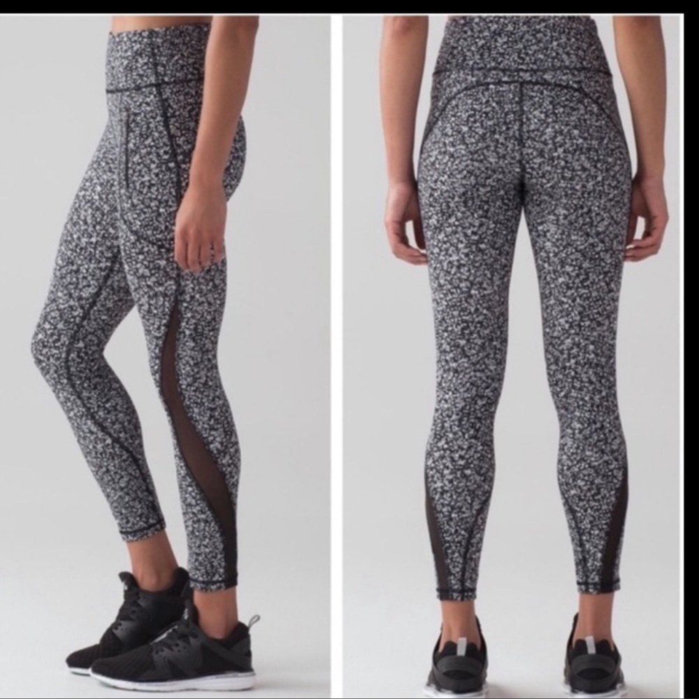 Lululemon Invigorate 7/8 Floral Zip Pockets Mesh Active Leggings Tight Size 2